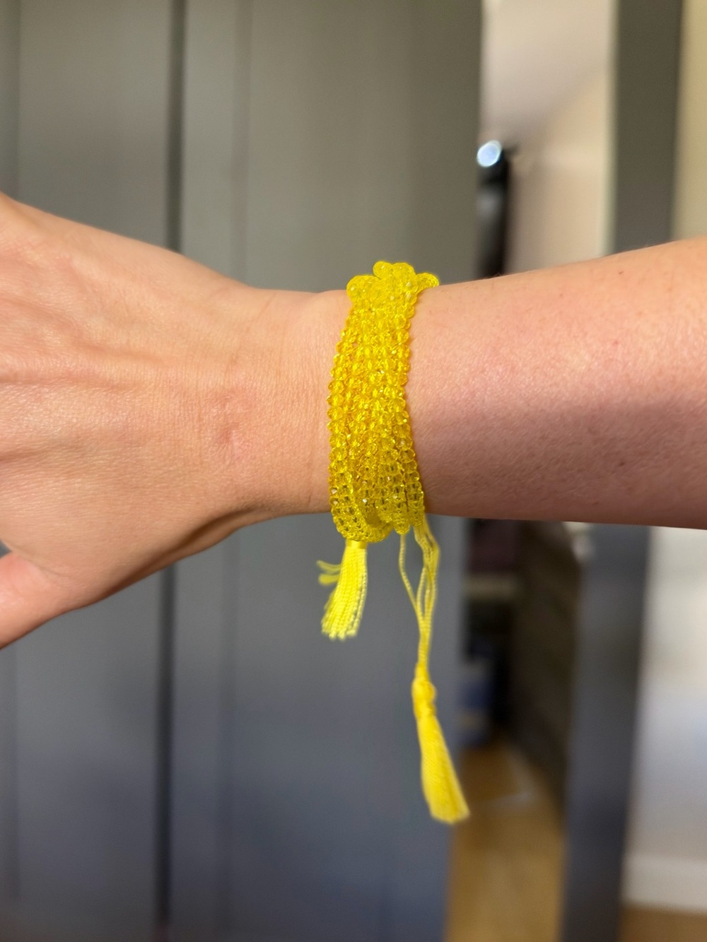 Yellow Beaded Kids Bracelet - Adjustable Tassel Wristband
